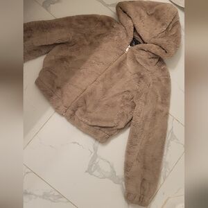 Plush Beige Faux Fur Hooded Coat